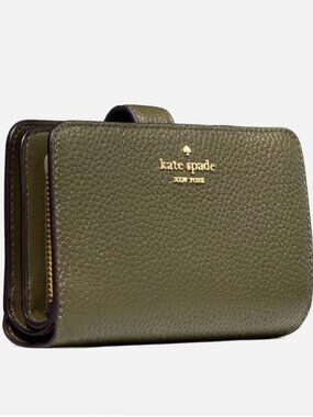 New Kate Spade Lena Medium Compact Bifold Wallet Pebble Leather Seaweed